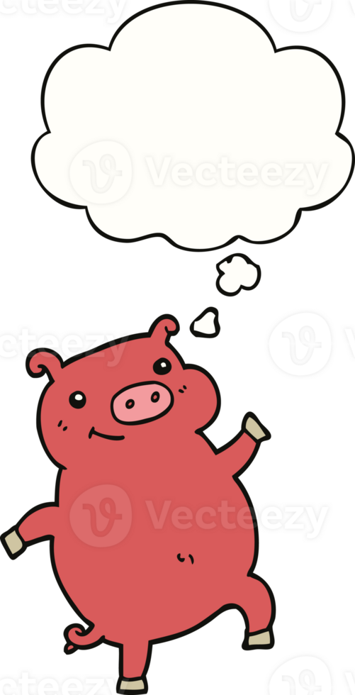 cartoon dancing pig with thought bubble png