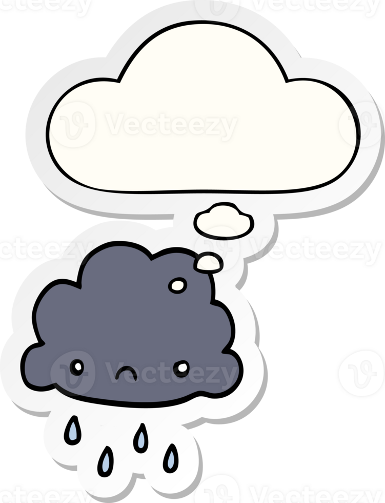 cartoon storm cloud with thought bubble as a printed sticker png