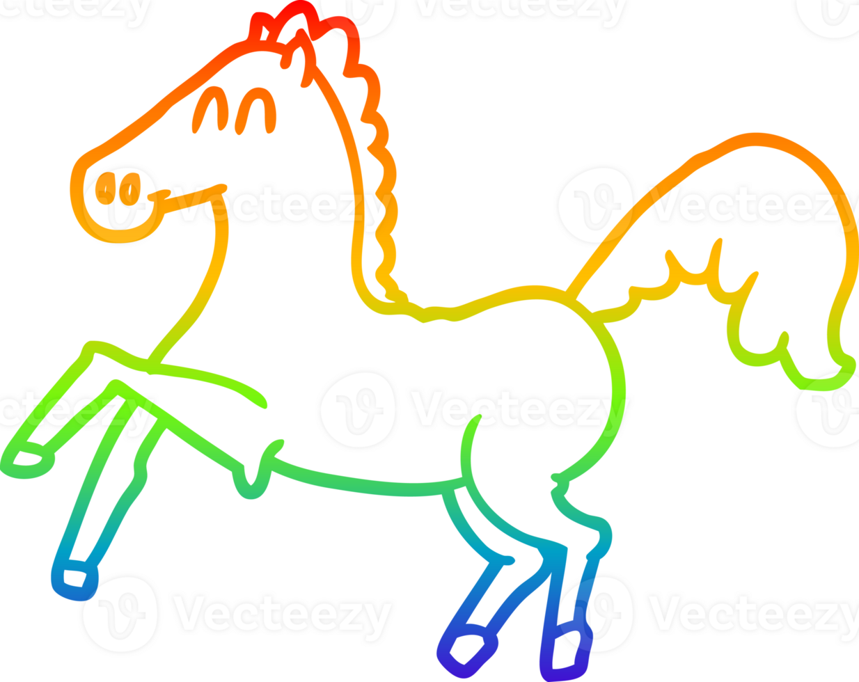 rainbow gradient line drawing of a cartoon horse rearing up png
