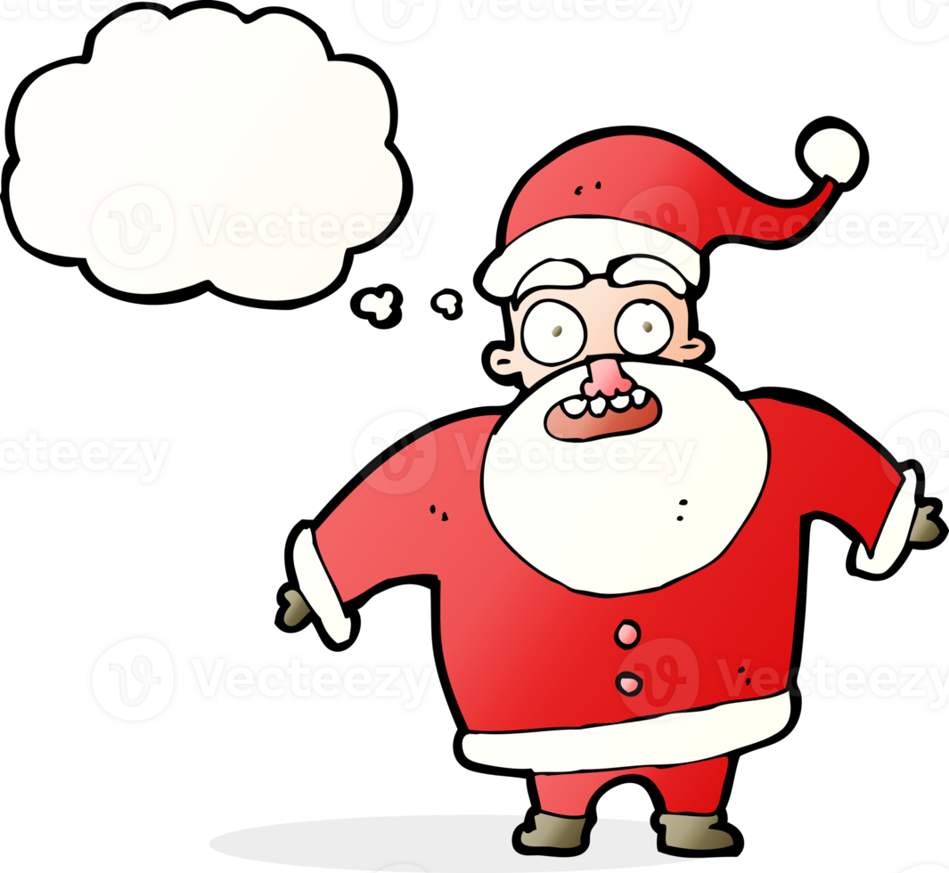 cartoon shocked santa claus with thought bubble png