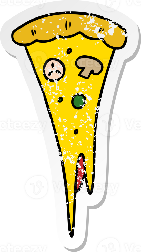 hand drawn distressed sticker cartoon doodle of a slice of pizza png