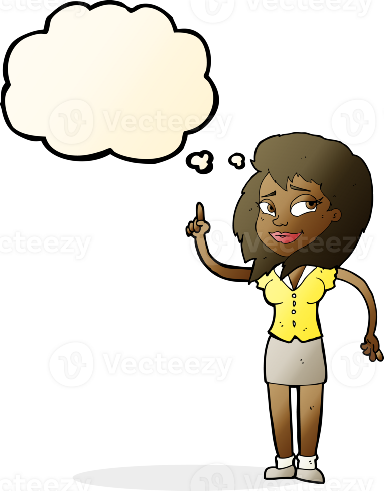 cartoon pretty woman with idea with thought bubble png