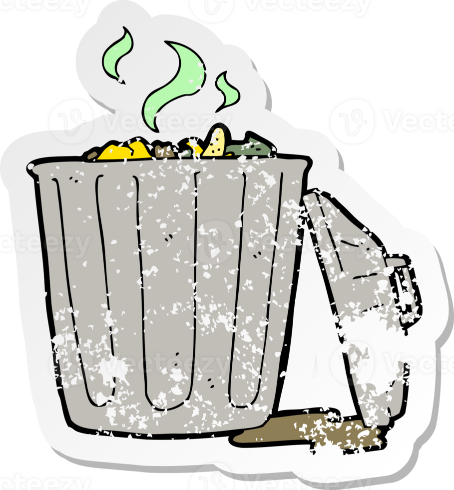 retro distressed sticker of a cartoon garbage can png