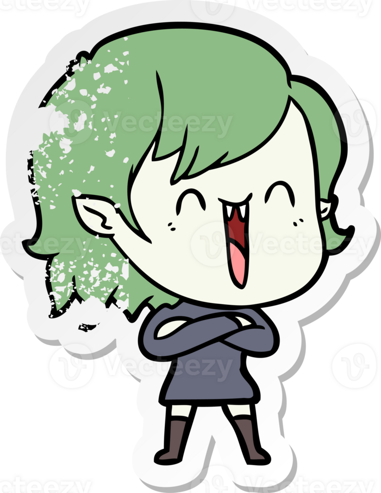 distressed sticker of a cute cartoon happy vampire girl png