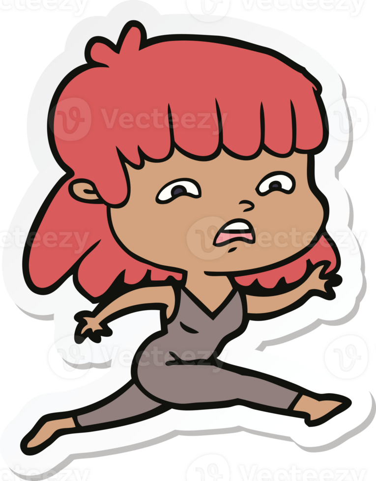 sticker of a cartoon worried woman png
