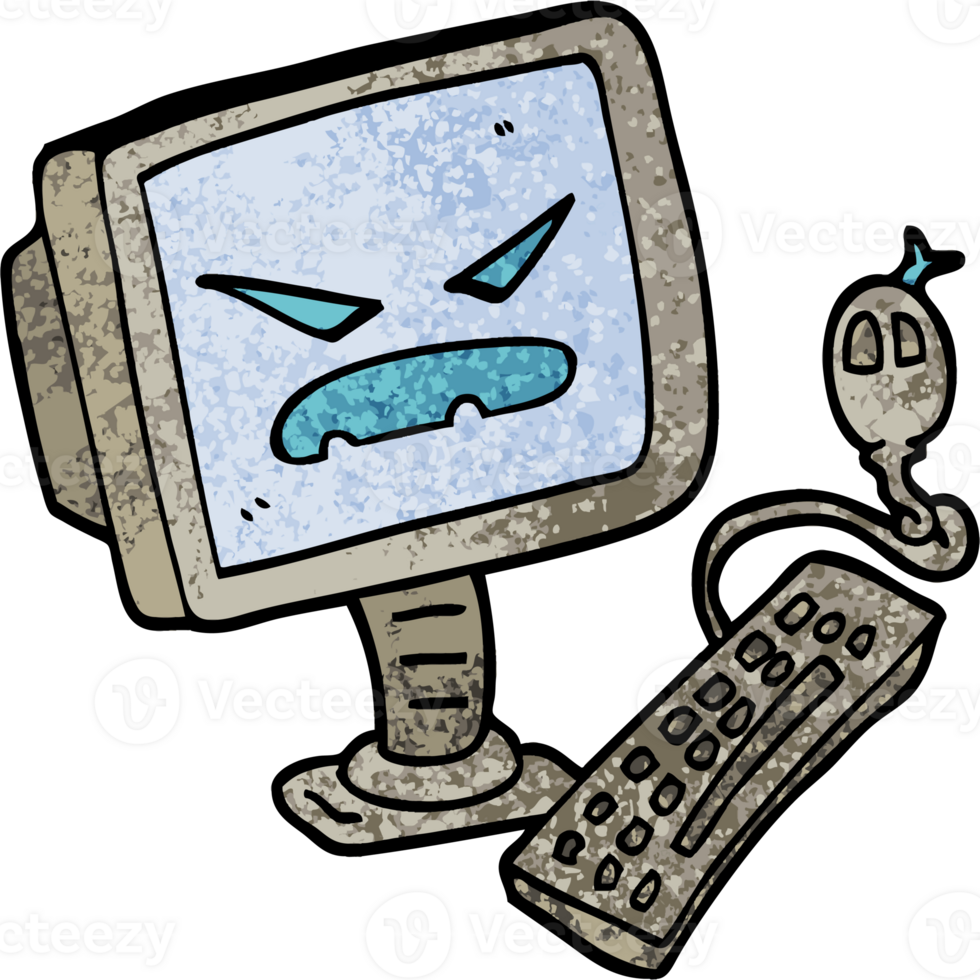 grunge textured illustration cartoon evil computer png