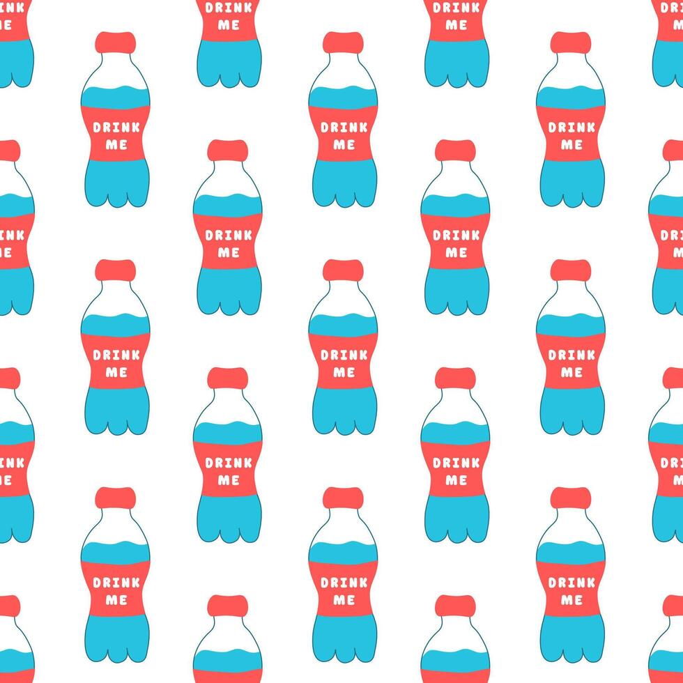 Drink more water. Seamless Pattern with bottles. flat illustration. vector