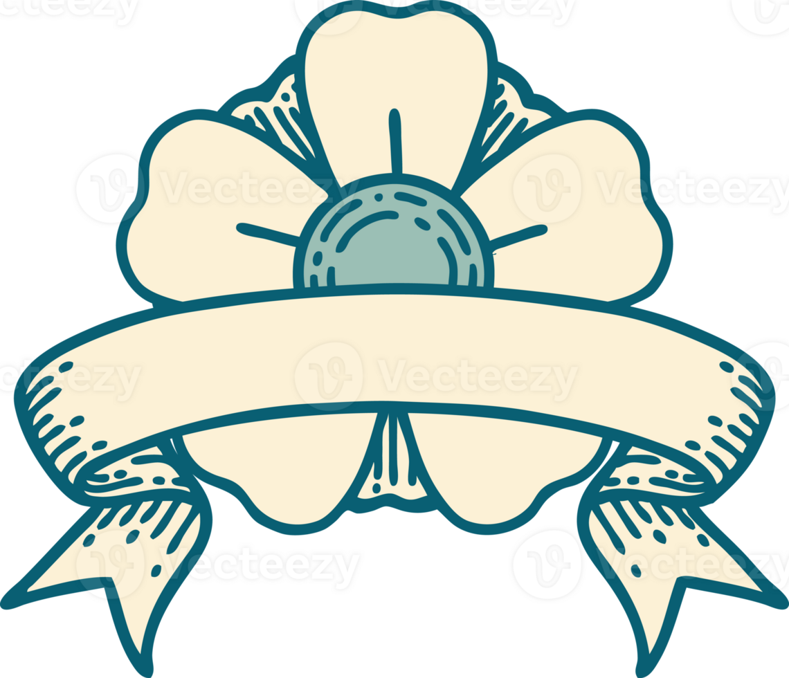 traditional tattoo with banner of a flower png