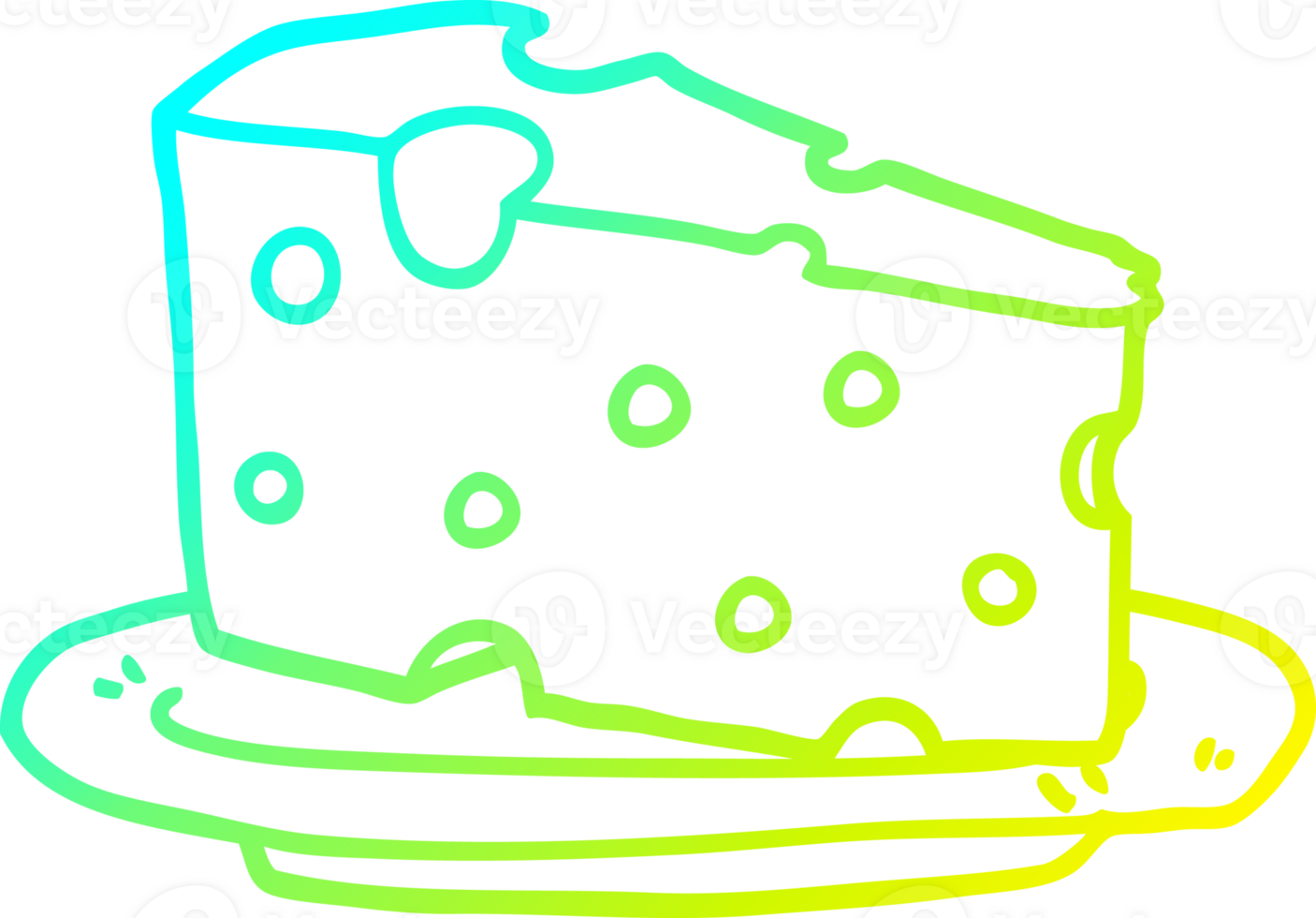 cold gradient line drawing of a cartoon cheese on plate png
