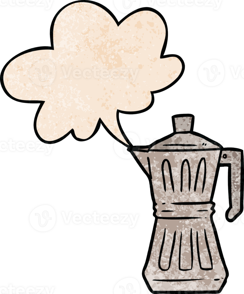cartoon espresso maker with speech bubble in retro texture style png