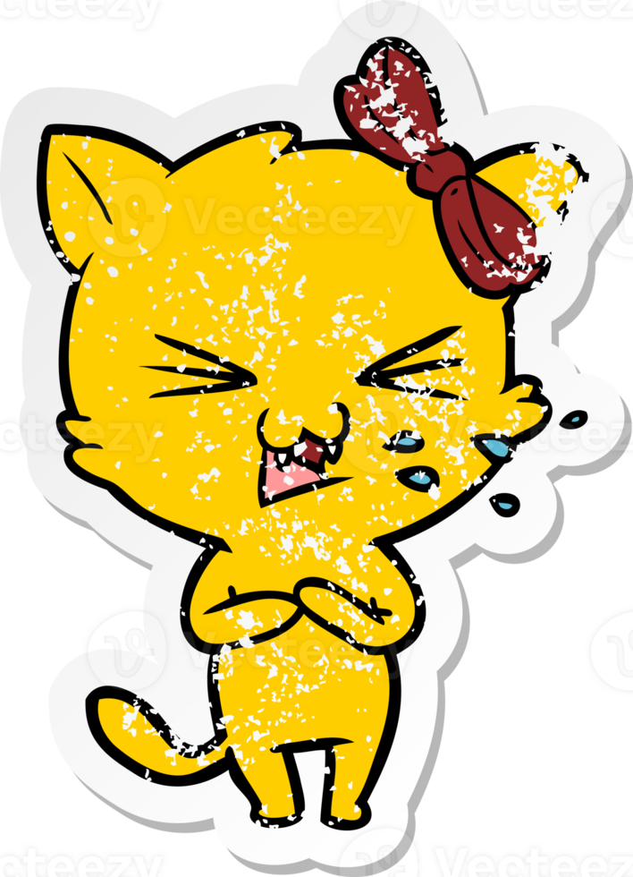 distressed sticker of a cartoon cat png