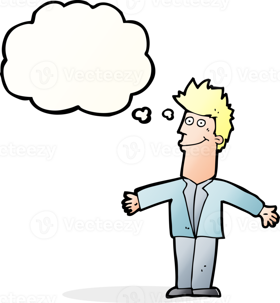 cartoon happy man with thought bubble png