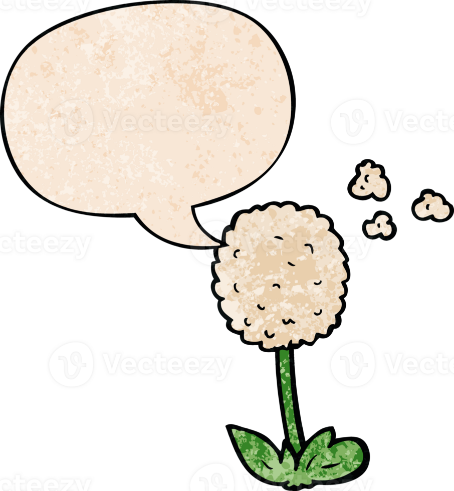 cartoon flower with speech bubble in retro texture style png