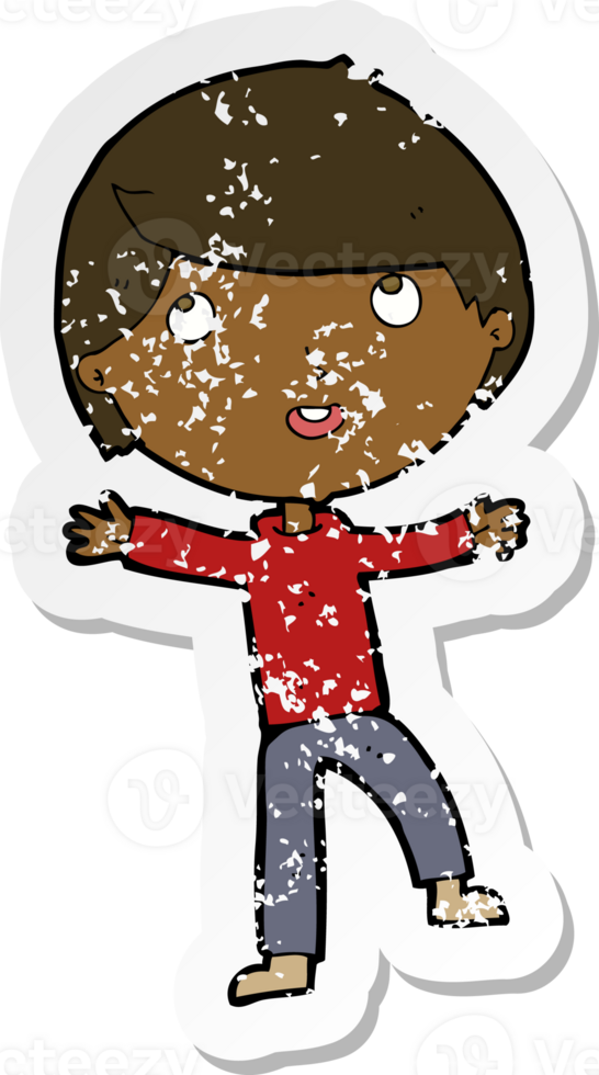 retro distressed sticker of a cartoon happy boy png