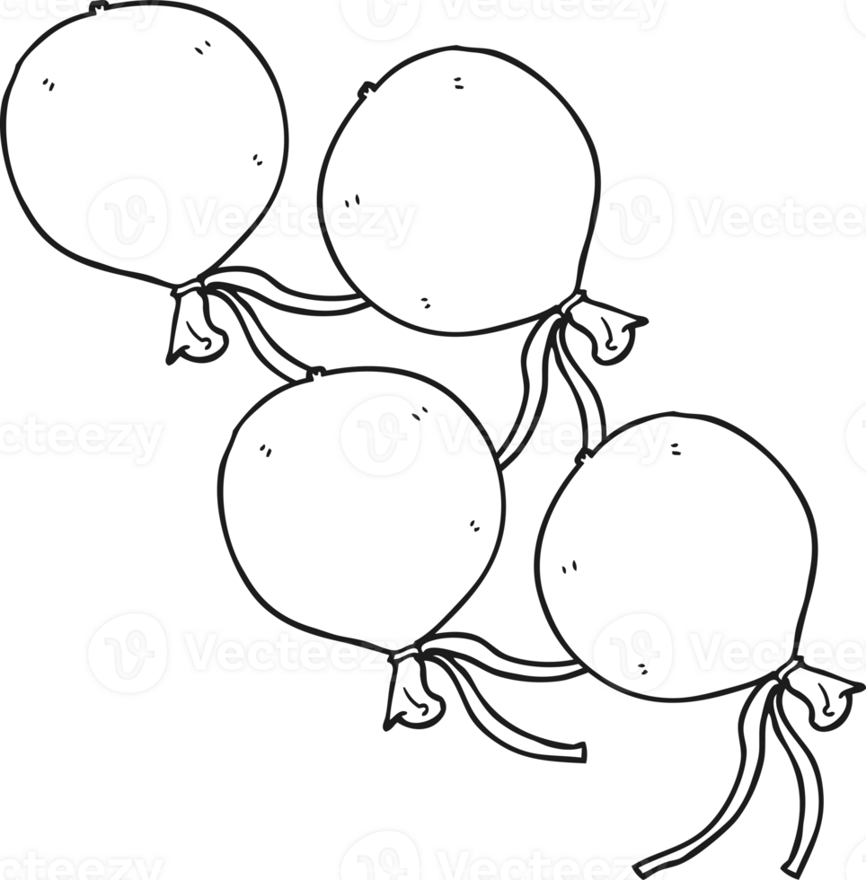 hand drawn black and white cartoon balloons png