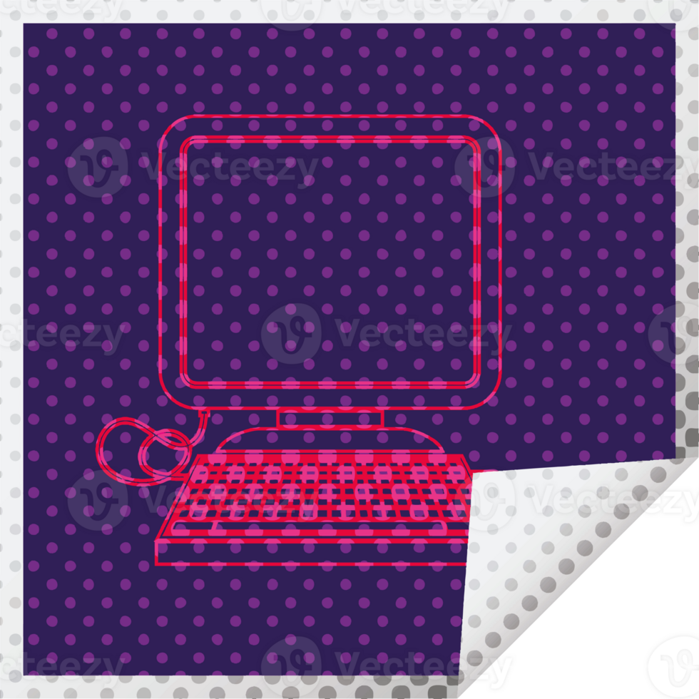 computer with mouse and screen square peeling sticker png