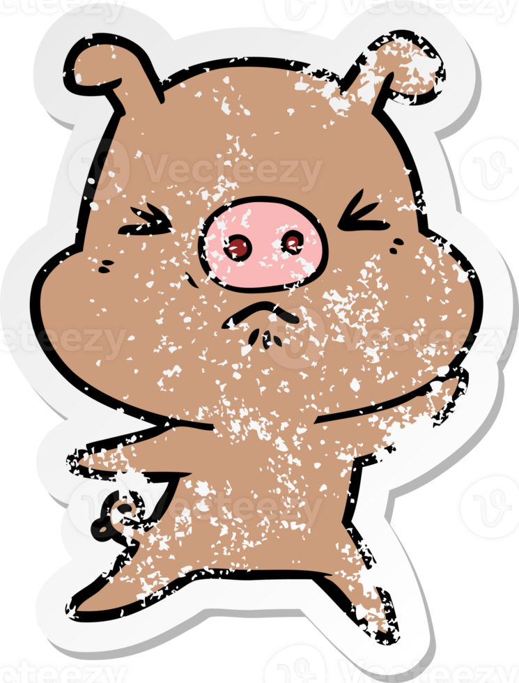 distressed sticker of a cartoon angry pig png