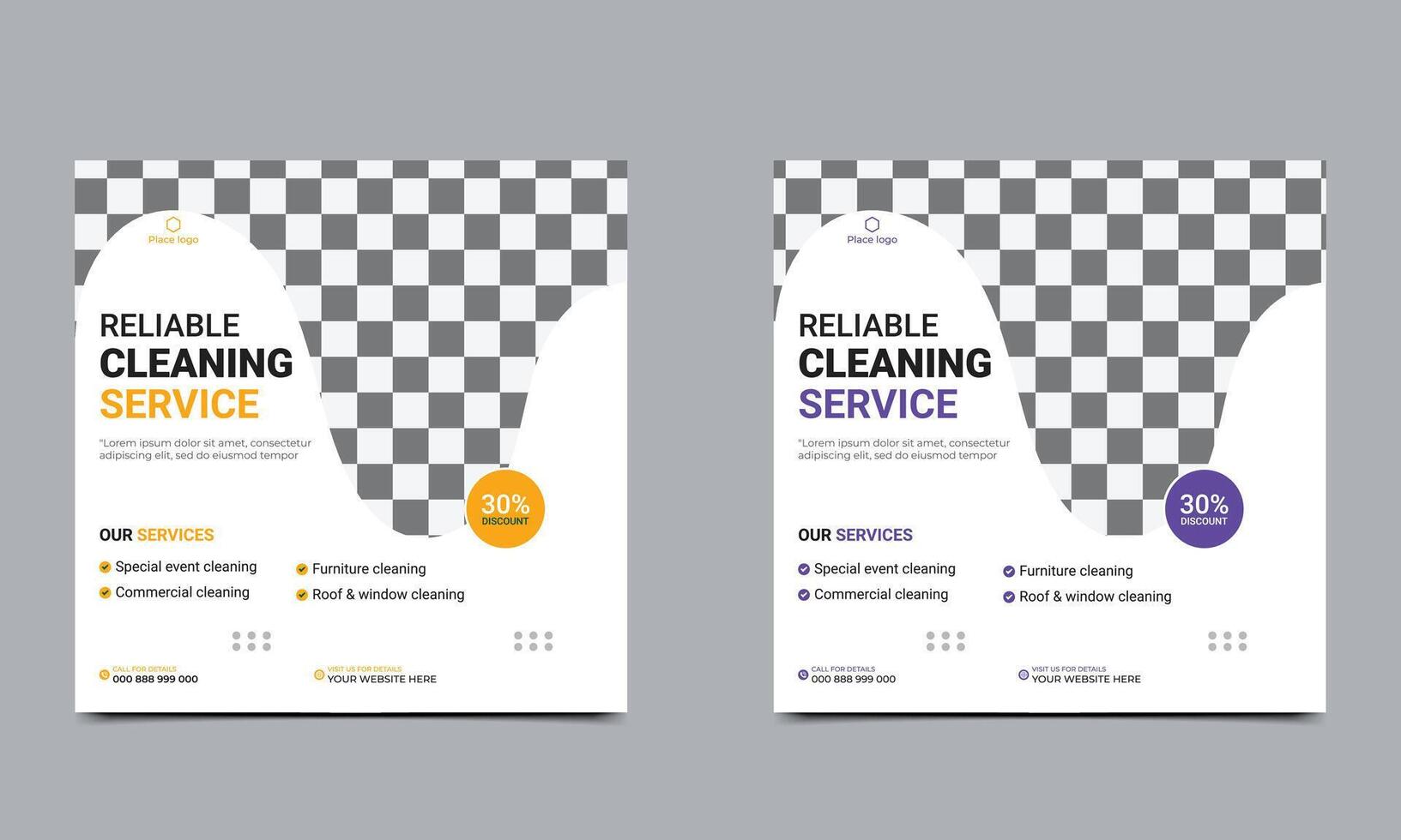 Reliable cleaning service social media post template. vector