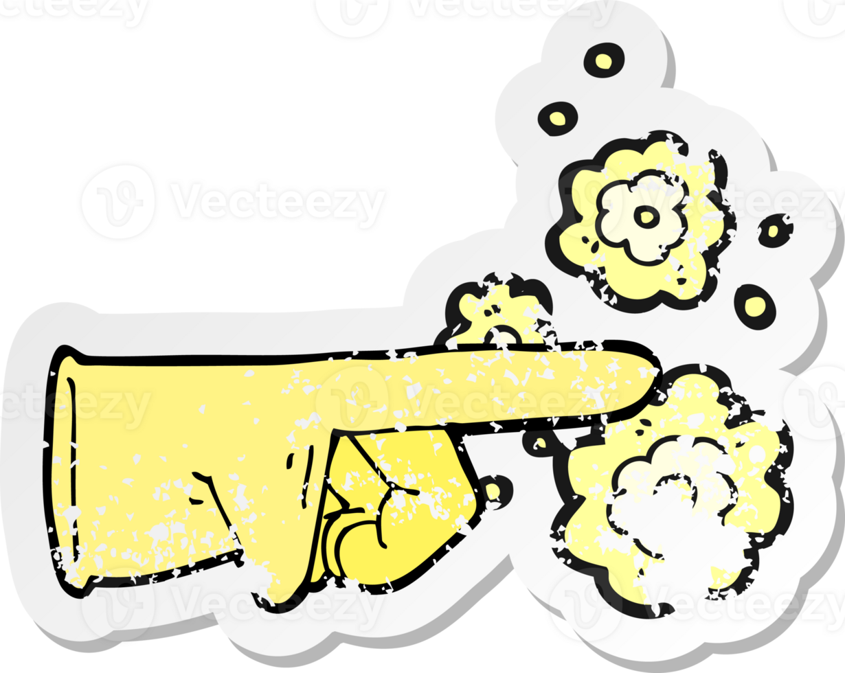 retro distressed sticker of a pointing rubber glove cartoon png