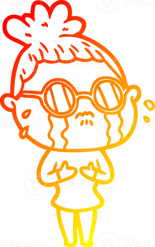 warm gradient line drawing of a cartoon crying woman wearing dark glasses png
