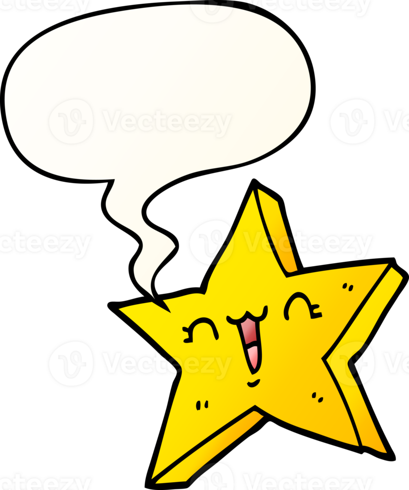 cute cartoon star with speech bubble in smooth gradient style png