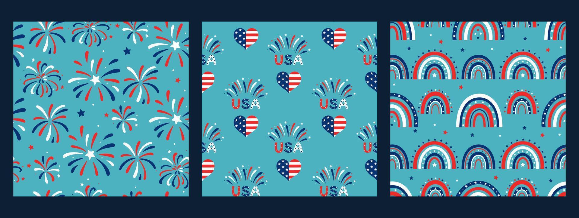 Set of seamless patterns for the 4th of July celebration. graphics. vector