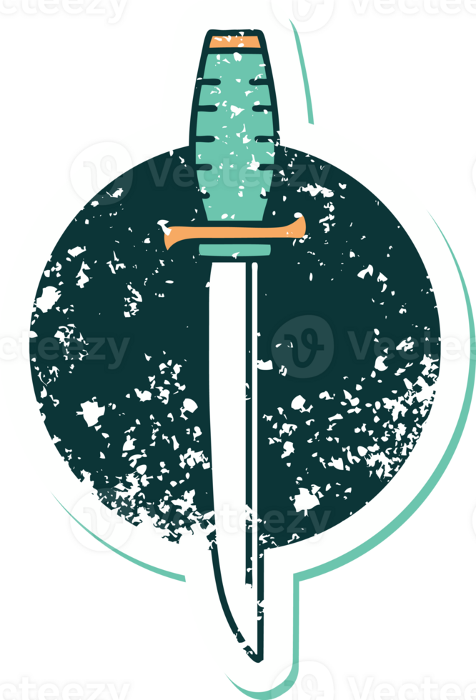 iconic distressed sticker tattoo style image of a dagger png