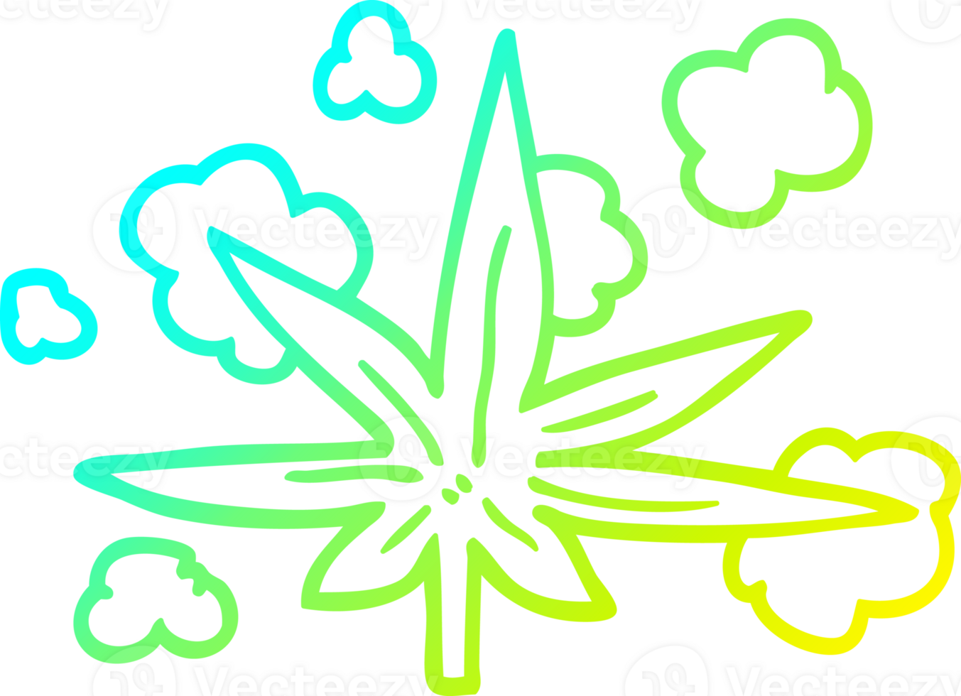 cold gradient line drawing of a cartoon marijuana leaf png
