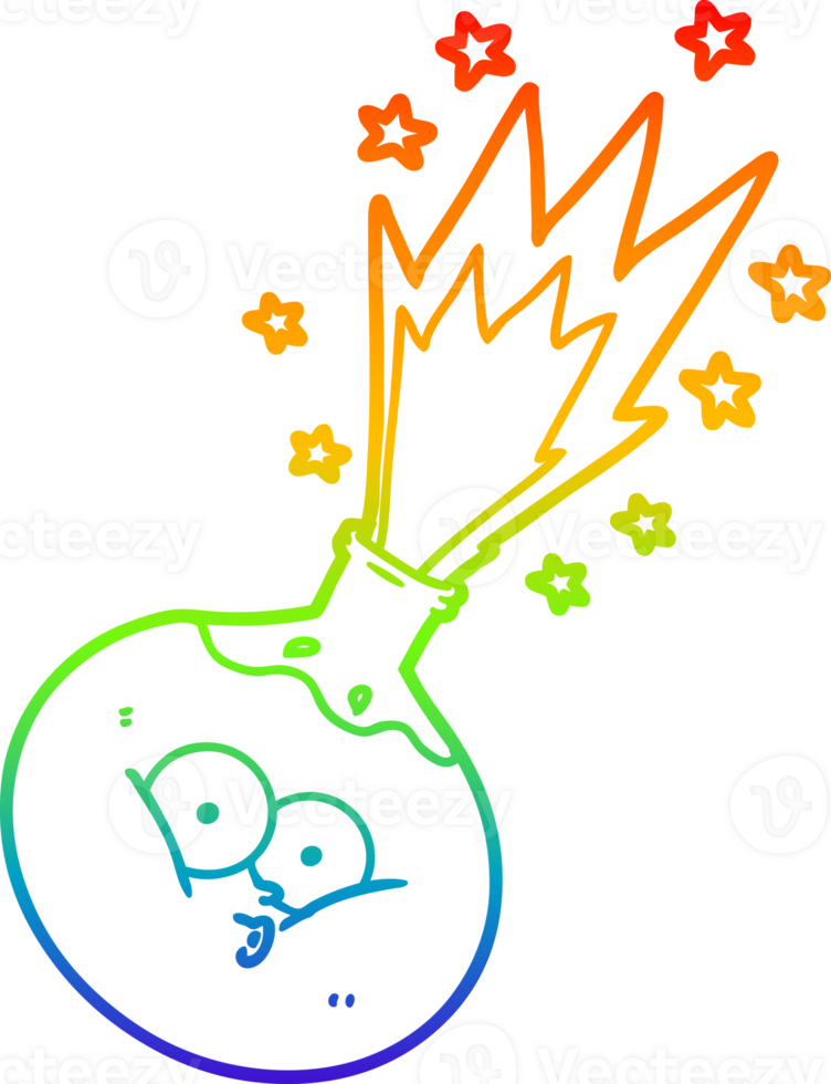 rainbow gradient line drawing of a cartoon potion exploding png