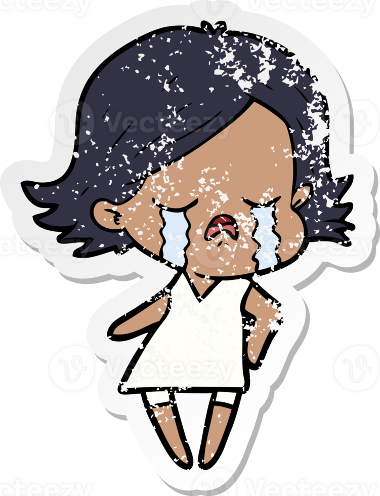 verontruste sticker van een huilend tekenfilmmeisje png