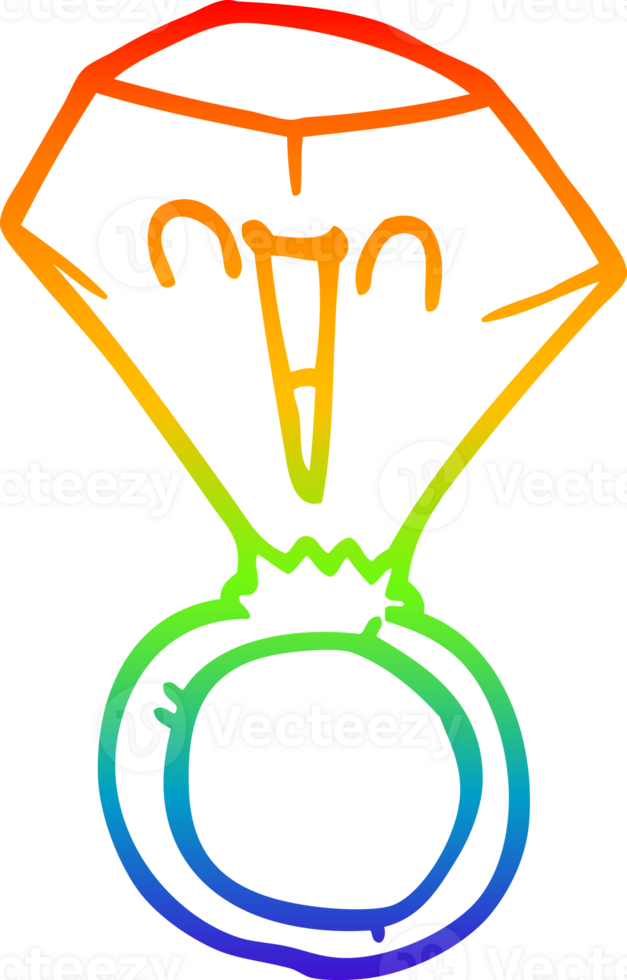 rainbow gradient line drawing of a cartoon happy face ring png