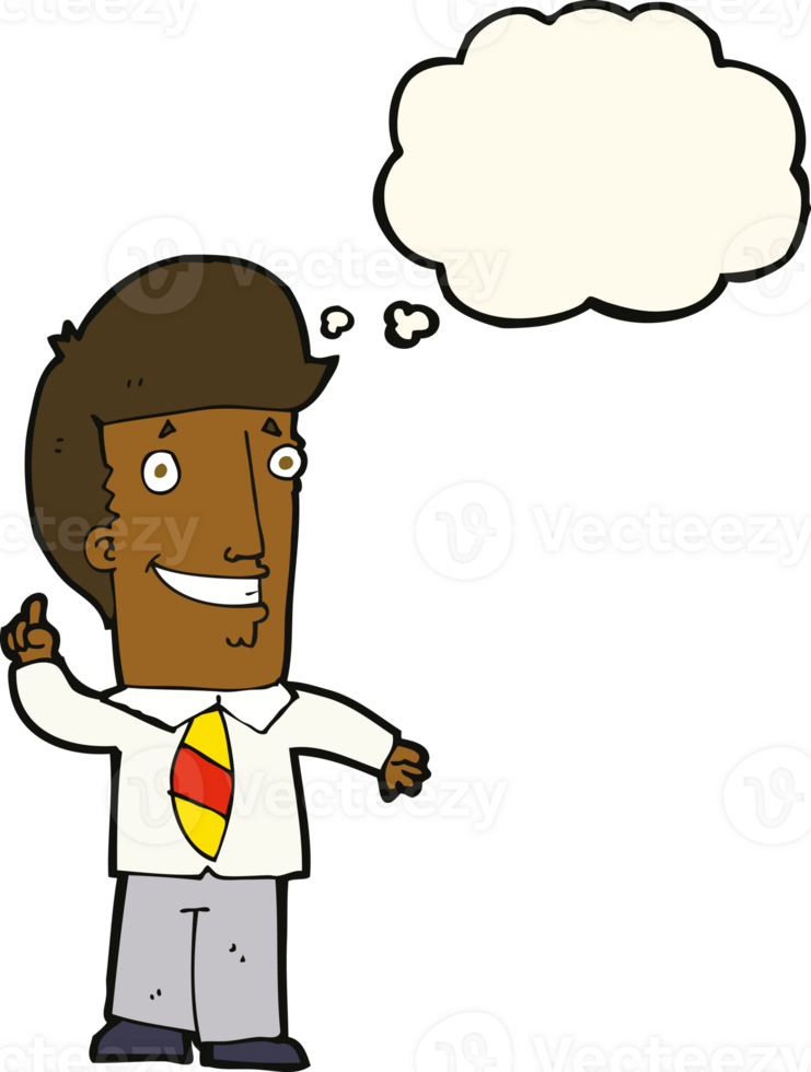 cartoon office man with idea with thought bubble png