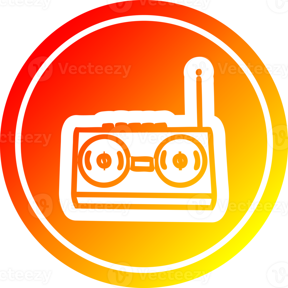 rádio cassete jogador circular ícone com caloroso gradiente terminar png