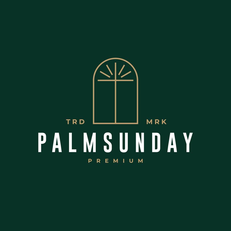 PALM SUNDAY TREE CHURCH CROSS VINTAGE LOGO LUXURY ICON ILLUSTRATION vector