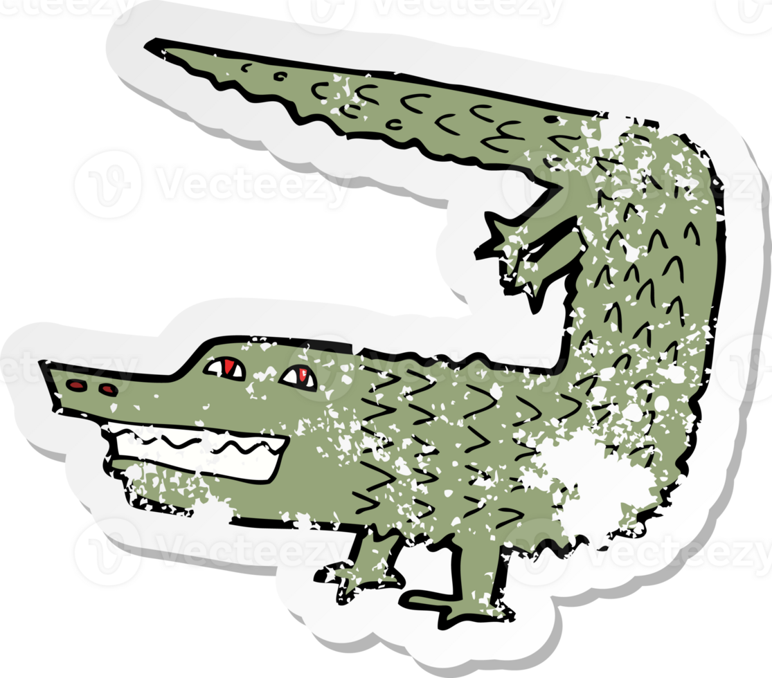 retro distressed sticker of a cartoon crocodile png