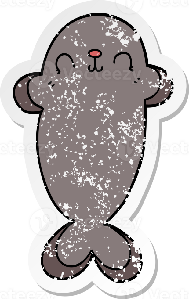 distressed sticker of a cartoon seal png