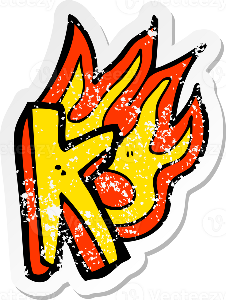 retro distressed sticker of a cartoon flaming letter png