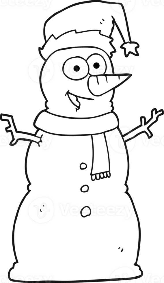 hand drawn black and white cartoon snowman png