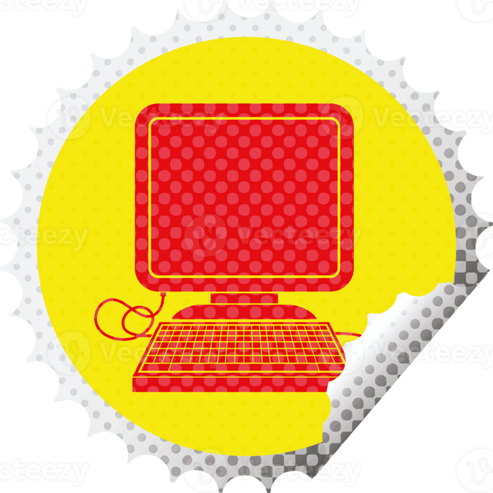 computer with mouse and screen circular peeling sticker png