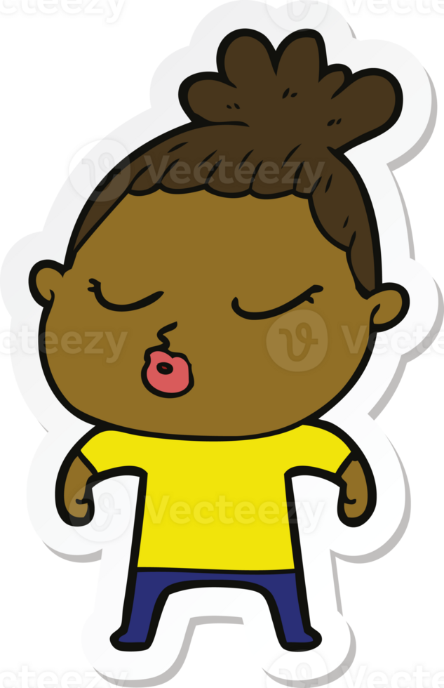sticker of a cartoon calm woman png