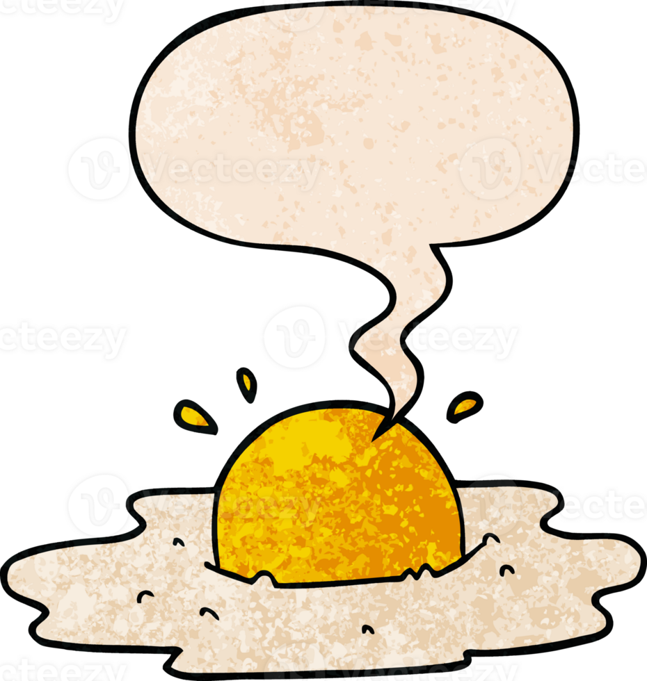cartoon fried egg with speech bubble in retro texture style png