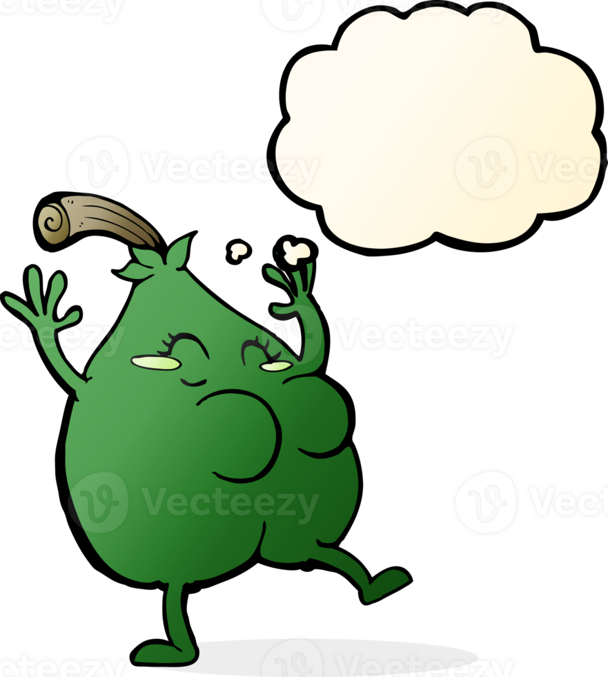 a nice pear cartoon with thought bubble png