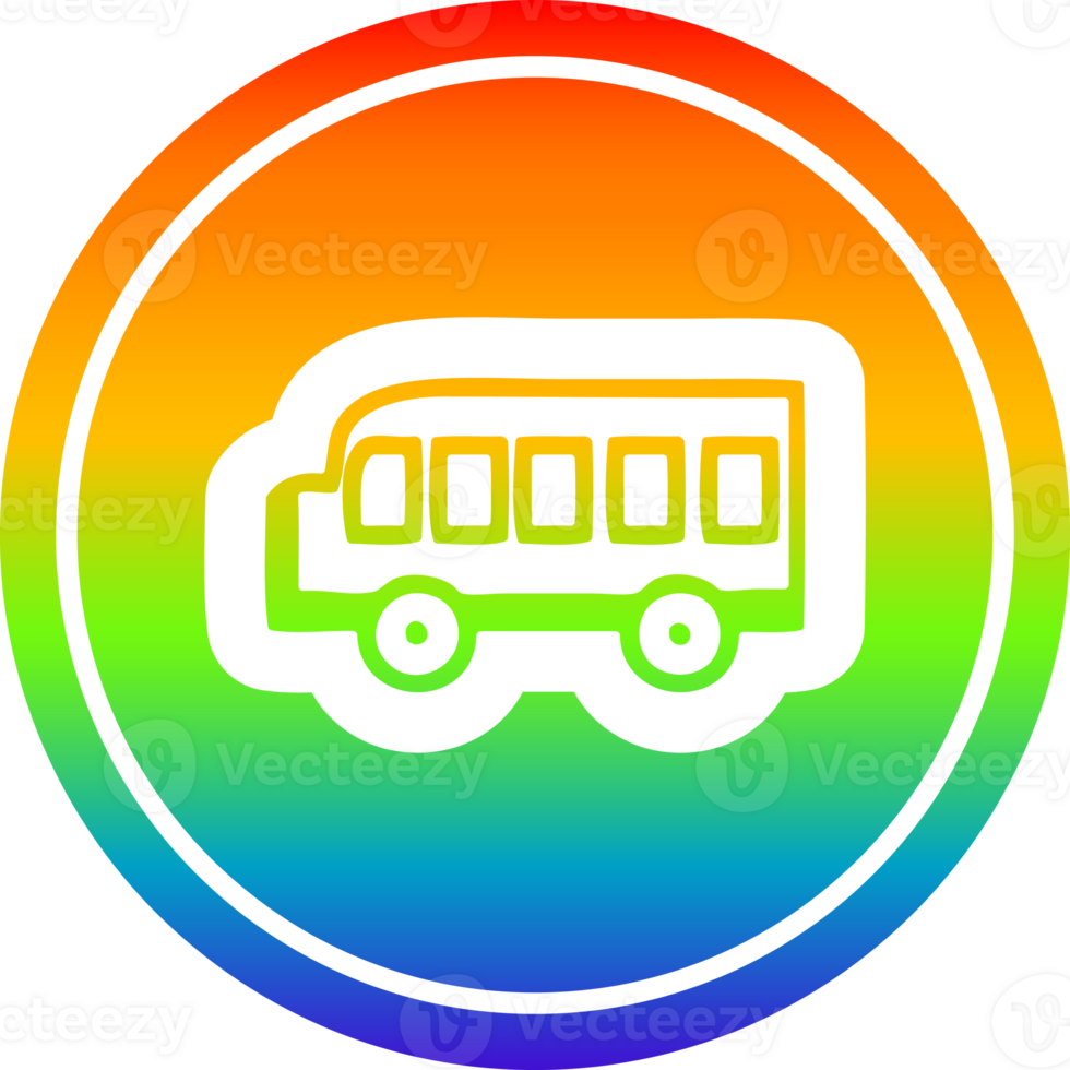 school bus circular icon with rainbow gradient finish png