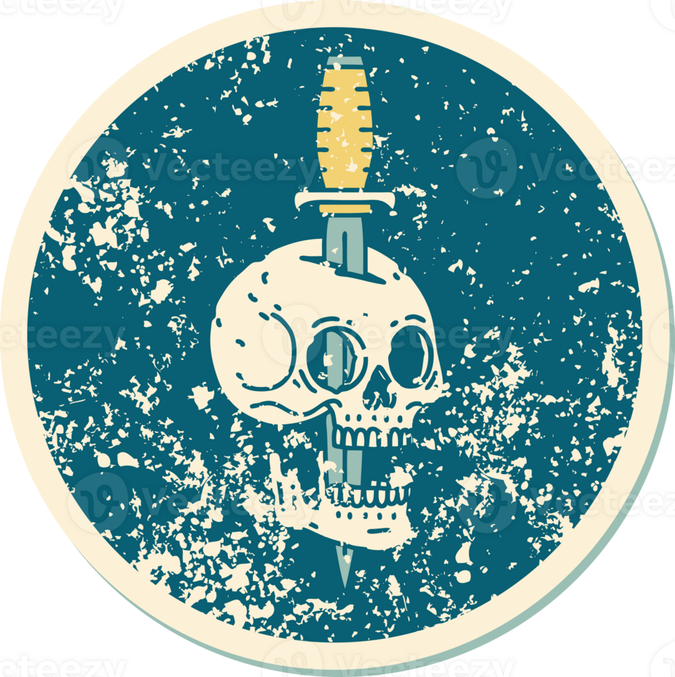 iconic distressed sticker tattoo style image of a skull png