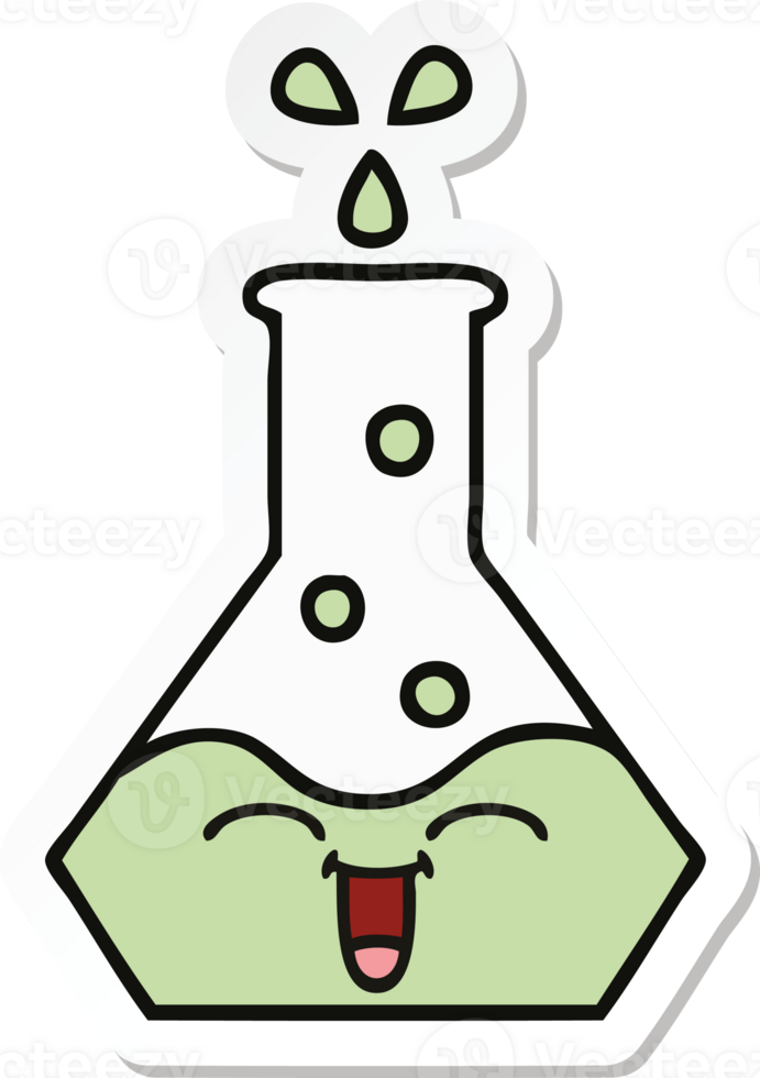 sticker of a cute cartoon science beaker png