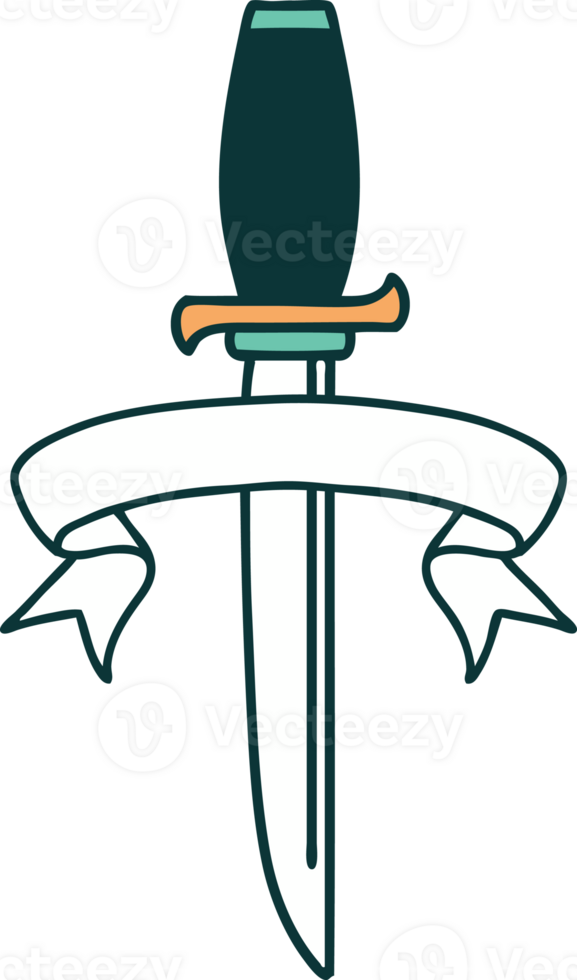 traditional tattoo with banner of a dagger png