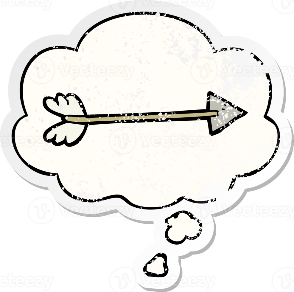cartoon arrow with thought bubble as a distressed worn sticker png