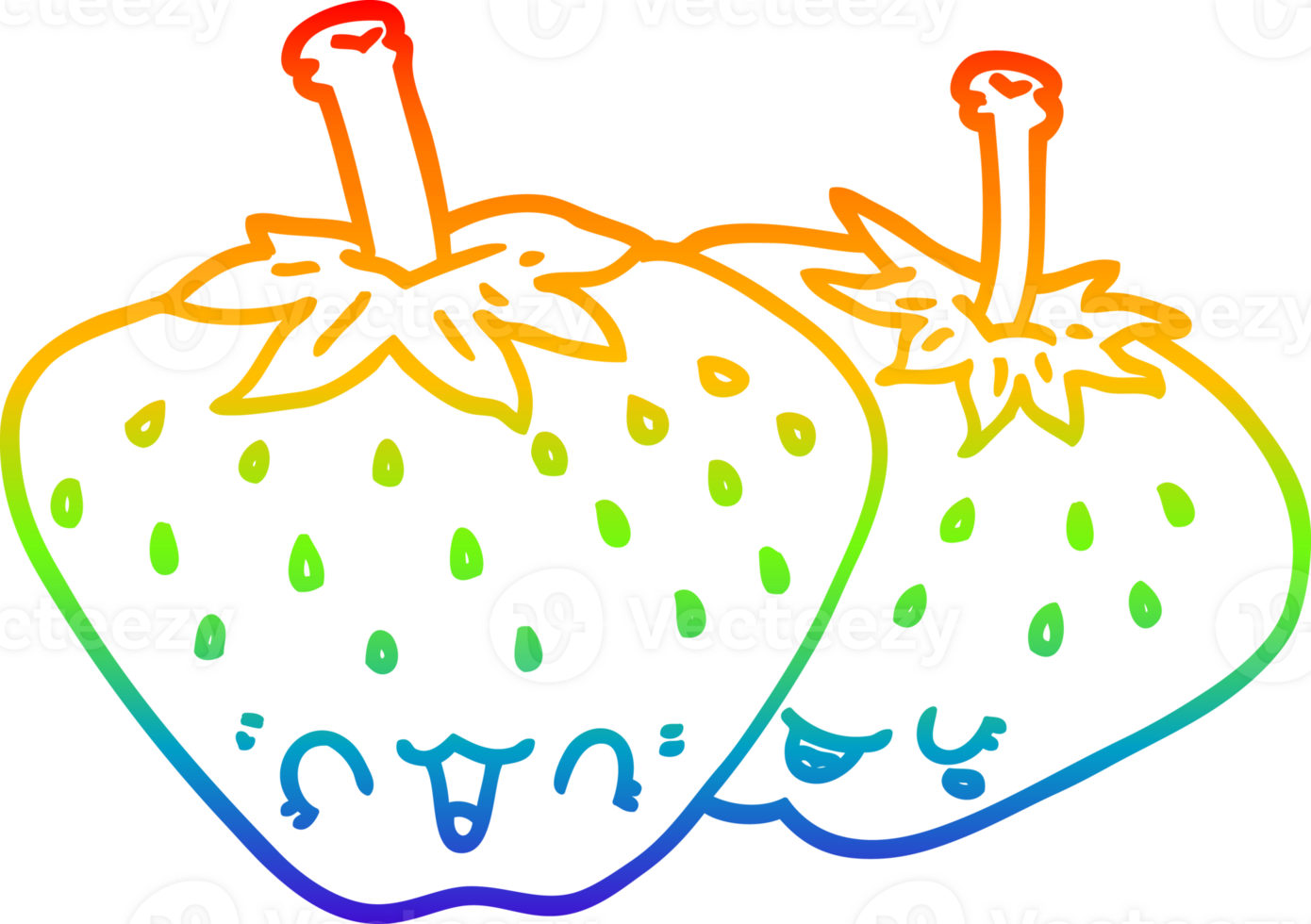 rainbow gradient line drawing of a cartoon strawberries png