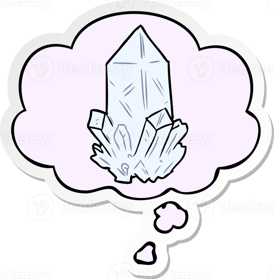 cartoon quartz crystal with thought bubble as a printed sticker png