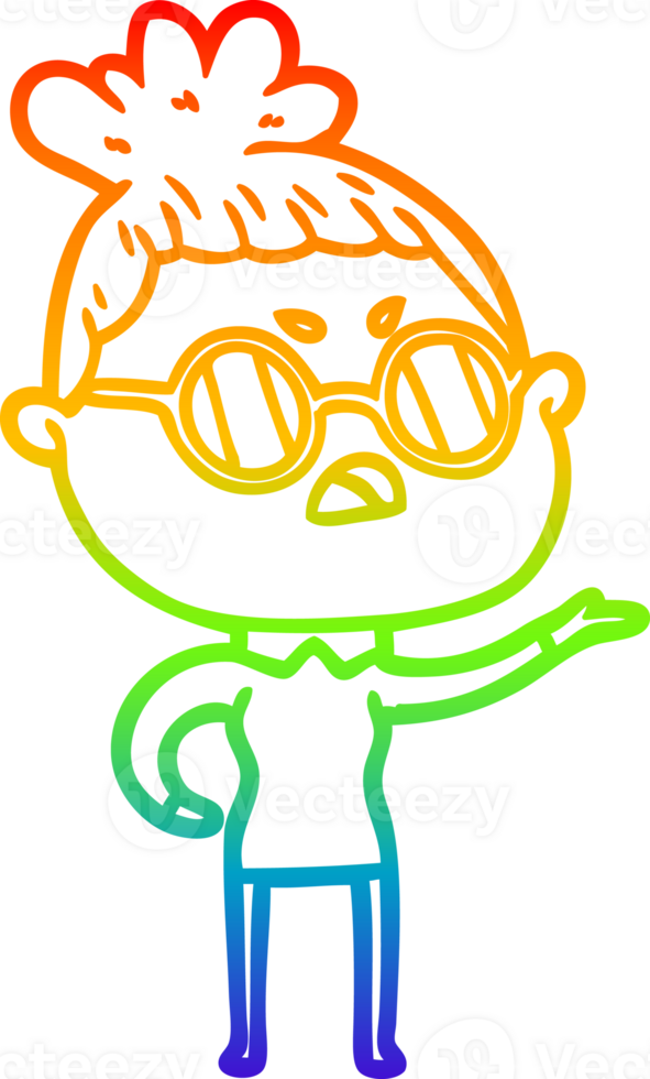 rainbow gradient line drawing of a cartoon annoyed woman png